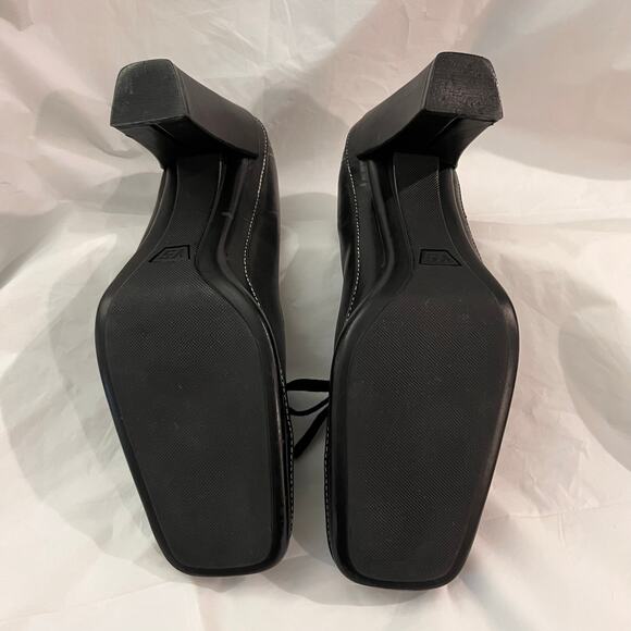 Vintage 90s Lace Up Oxford Size 8.5 Black Leather Square Toe Heels VS Macbeth - Picture 7 of 15